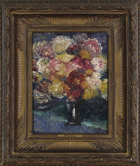Christian Rohlfs - Chrysanthemen und Astern in blauer Vase - Rahmenbild