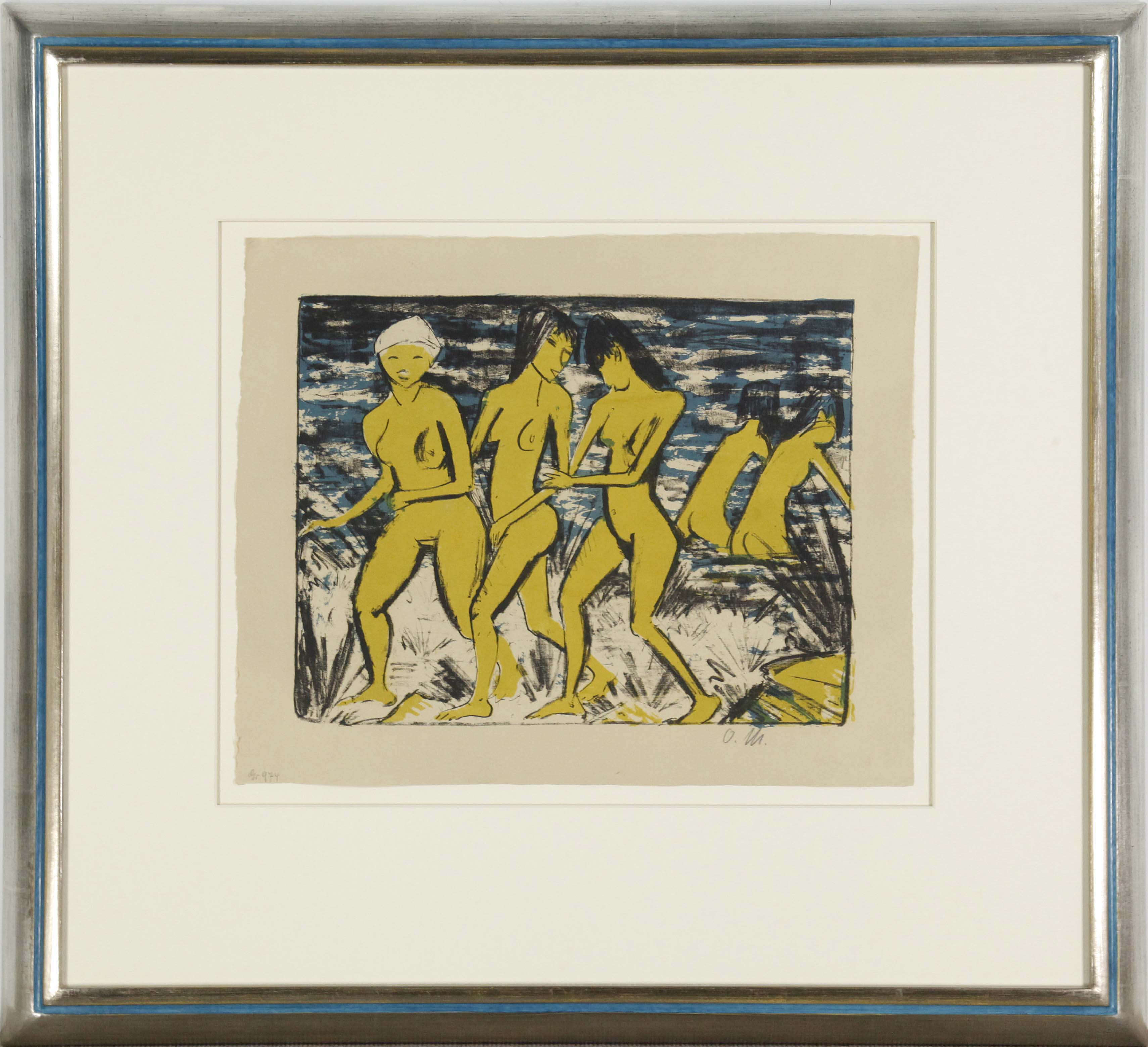 Otto Mueller - Fünf gelbe Akte am Wasser - Rahmenbild
