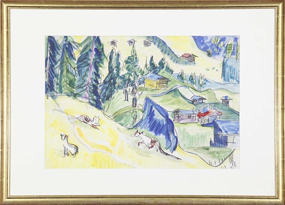 Ernst Ludwig Kirchner - Bergalp mit Hütten und Katzen - Rahmenbild