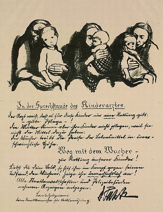 Käthe Kollwitz - 3 Bll.: Die Kranke und ihre Kinder. In der Sprechstunde des Kinderarztes. Beim Arzt