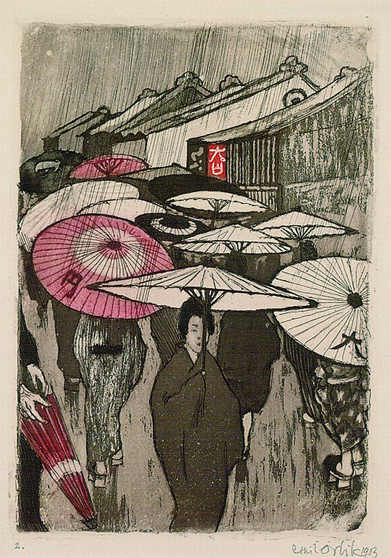 Emil Orlik - 2 Bll.: Meine Mutter. Regentag in Kyoto
