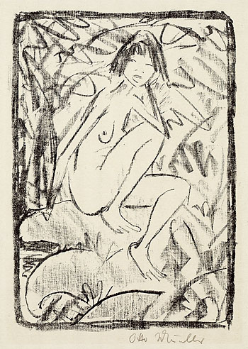 Otto Mueller - Sitzende, von Blattwerk umgeben (helle Fassung)