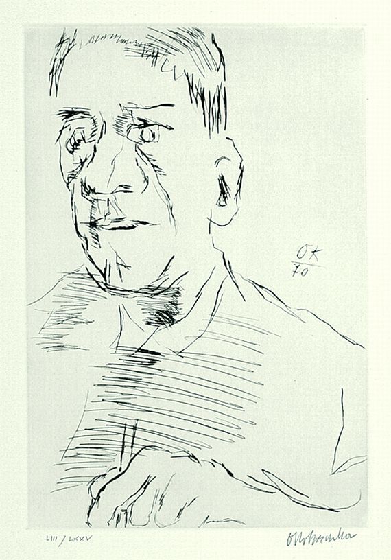 Oskar Kokoschka - 2 Bll.: Selbstbildnis mit Radiernadel