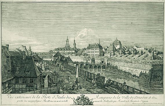 Bernardo Bellotto gen. Canaletto - Die ehemaligen Festungswerke von Dresden (Die Saturnbastei mit dem Wilschen Torturm)