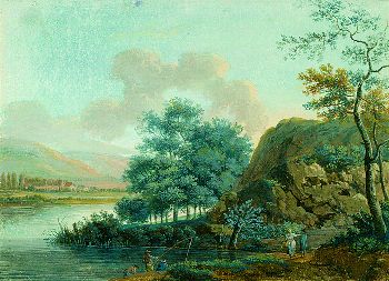 Johan Christoph Dietzsch - Rheinlandschaft mit Angler