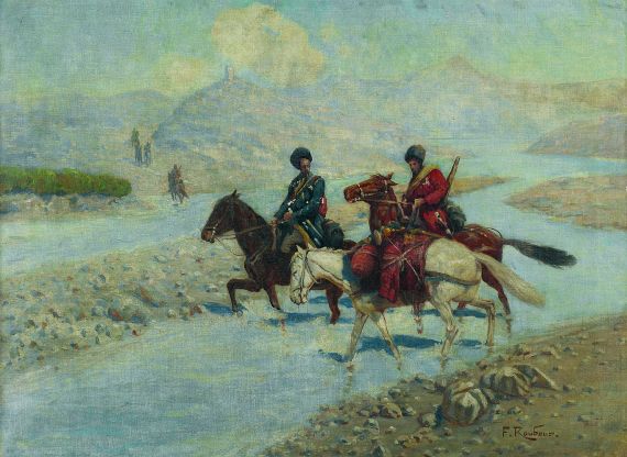Franz Roubaud - Kaukasische Reiter am Fluss