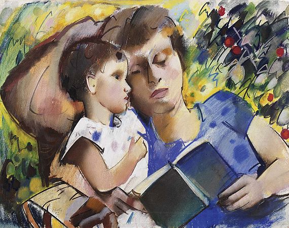 Otto Herbig - Frau mit Kind beim Vorlesen