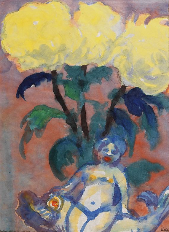 Emil Nolde - Gelbe Dahlien und Figur