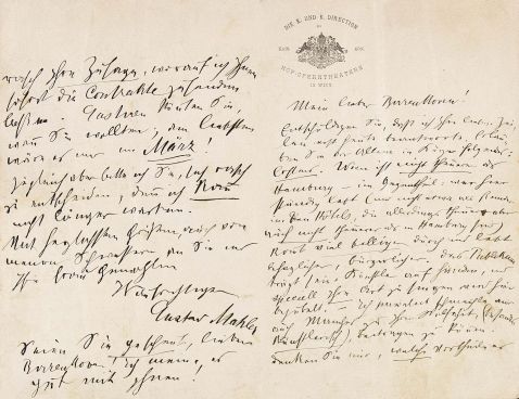 Gustav Mahler - Eigh. Brief (m. Umschlag) + eigh. Briefkarte. Dabei: 2 Porträtphotogr. Birrenkoven + Album.