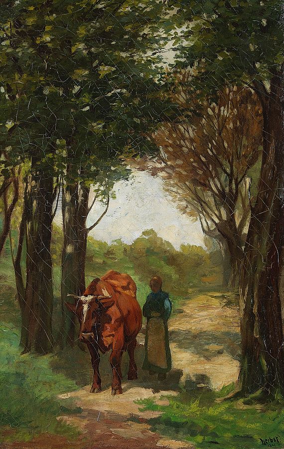 Thomas Herbst - Kuhhirtin auf einem Waldweg