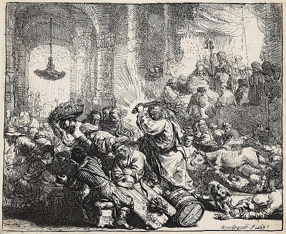 Harmensz. van Rijn Rembrandt - Christus, die Händler aus dem Tempel treibend