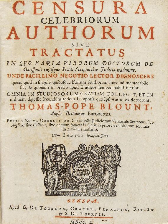 Thomas Blount - Censura. 1710.