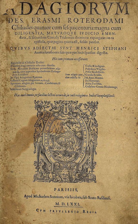 Desiderius Erasmus von Rotterdam - Adagiorum. 1571.