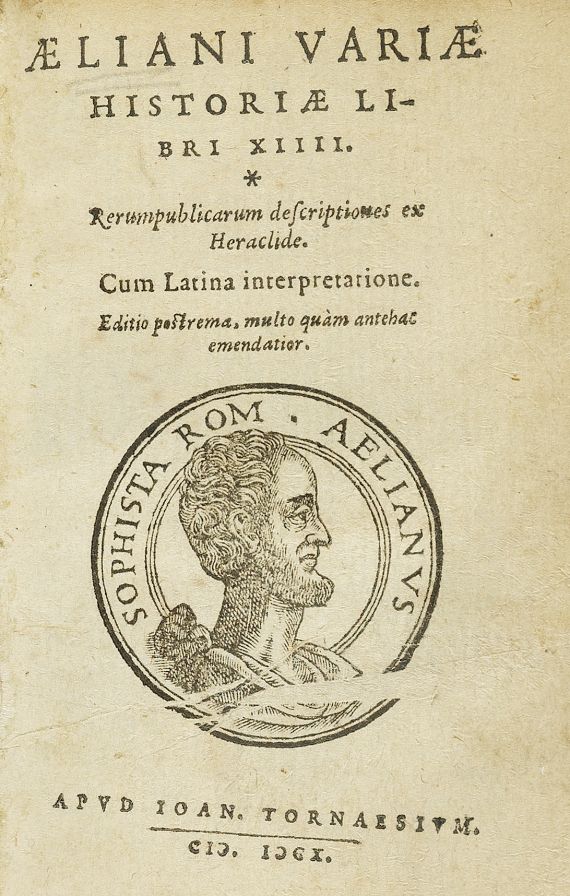 Claudius Aelianus - De variae historiae. 1610.