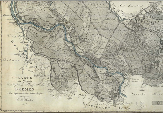 Bremen - Karte des Gebietes der freien Hanse Stadt Bremen. Nach trigonometrischen Vermessungen entworfen.