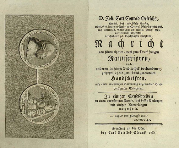   - Nachricht von seinen Manuscripten (Rohbögen). 1785