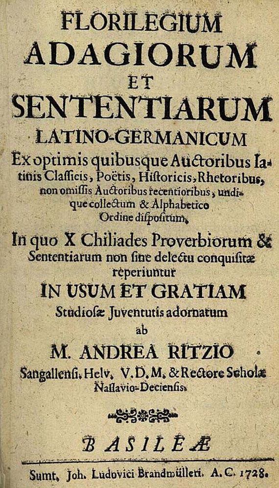  Ritz - Florilegium adagiorum. 1728