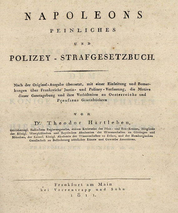 Theodor Hartleben - Napoleons peinliches Polizey-Strafgesetzbuch. 1811