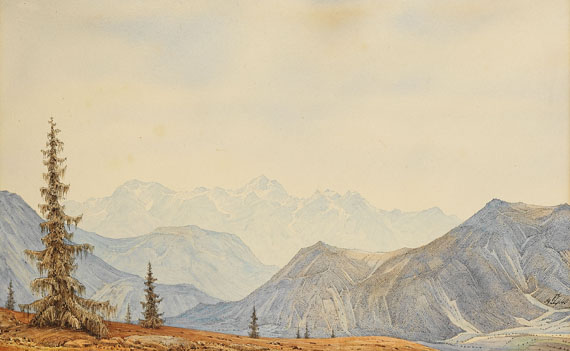 Franz Lenk - Landschaft mit Alpenpanorama