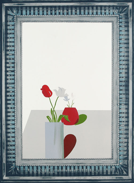 David Hockney - Picture of a still life that has an elaborate silver frame