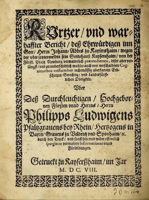 Abt Johann zu Kaiserslautern - Kurtzer und warhaffter Bericht, Kayserßhaim 1608