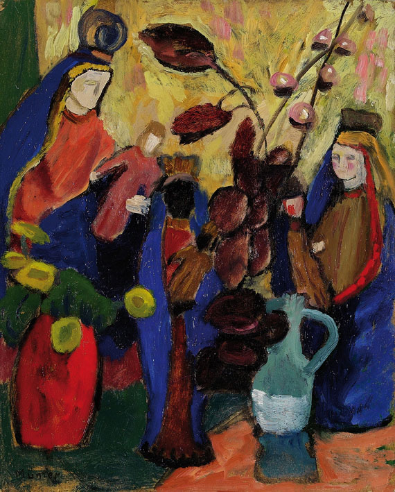 Gabriele Münter - Drei Madonnen mit dunklen Blättern