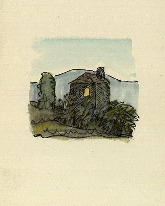 Hermann Hesse - Brief an Serkin. Mit Orig.-Aquarell. 1959