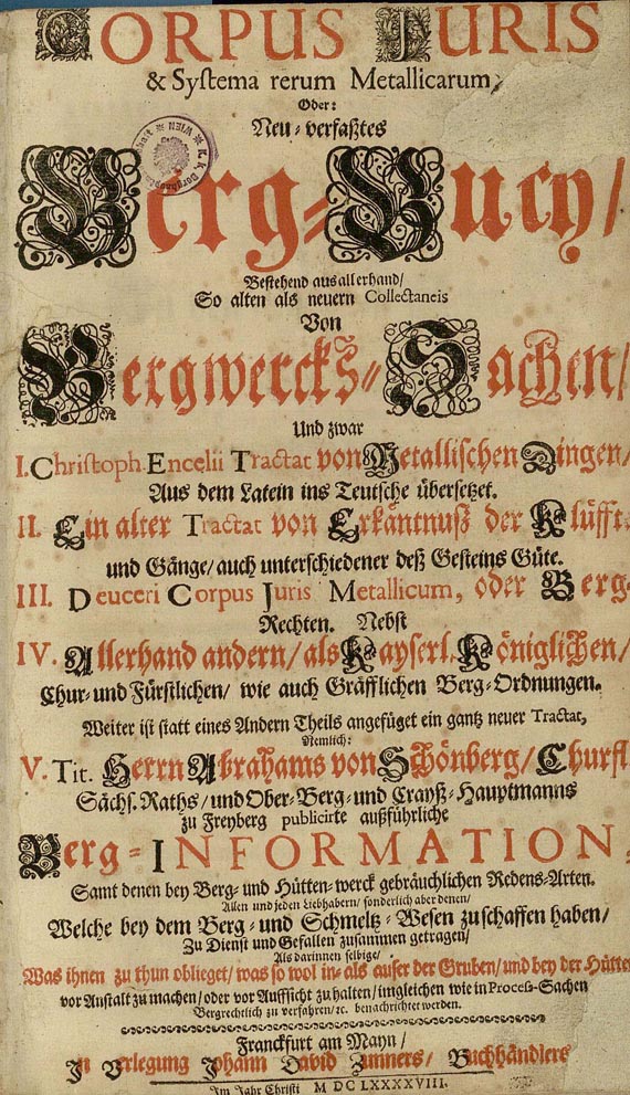Johann David Zunner - 6 Corpus Juris. Berg-Buch 1698