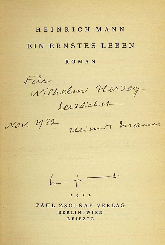 Heinrich Mann - Ernstes Leben, 1932. [M37]