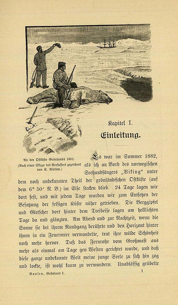  Grönland - Nansen, Fritj., Auf Schneeschuhen, 2 Bde. 1898.