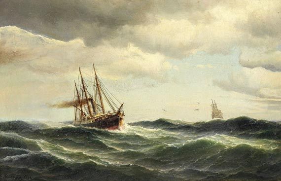Carl Ludvig Bille - Dampfsegler auf stürmischer See