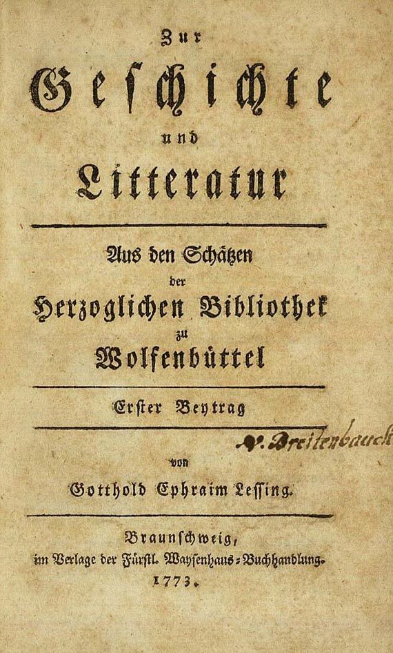 Lessing, G. E. - Zur Geschichte und Litteratur, 3 Bde. 1773. (91)