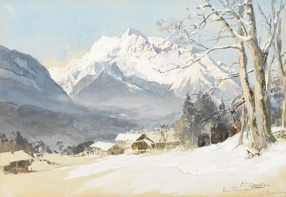 Edward Theodore Compton - Blick von Zwingerlehen am Kälberstein bei Bischofswiesen auf den Hochkalter