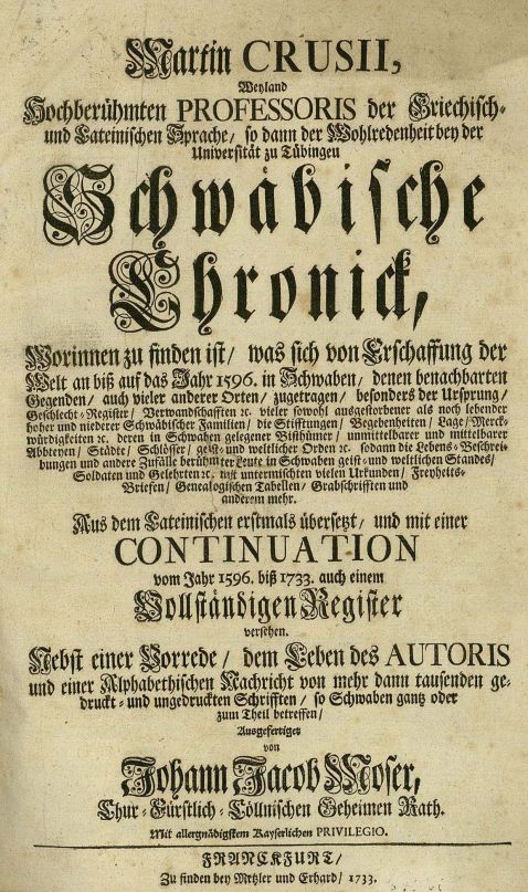 Deutschland - Crusius, M., Schwäbische Chronik. 1733