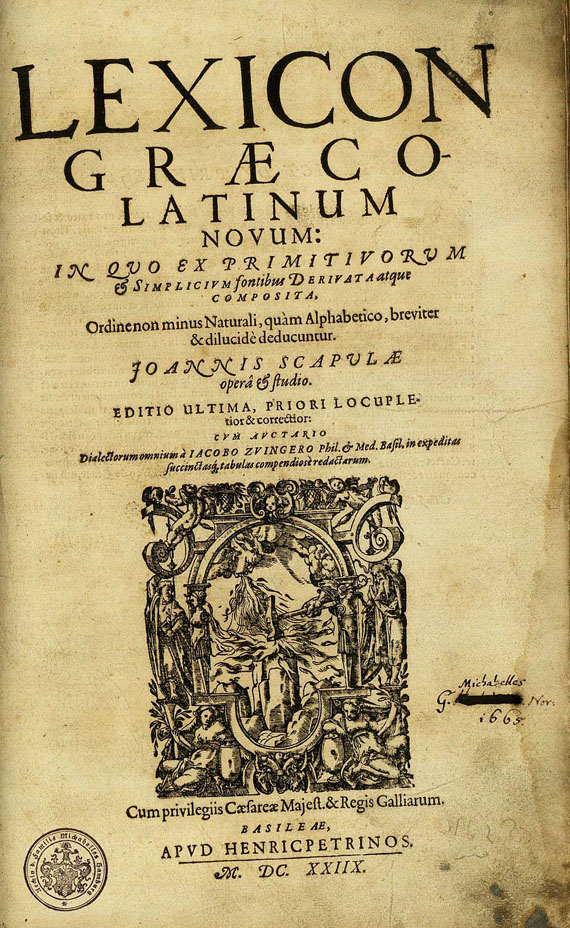 Johannes Scapula - Lexicon graeco-latinum novum. 1828.