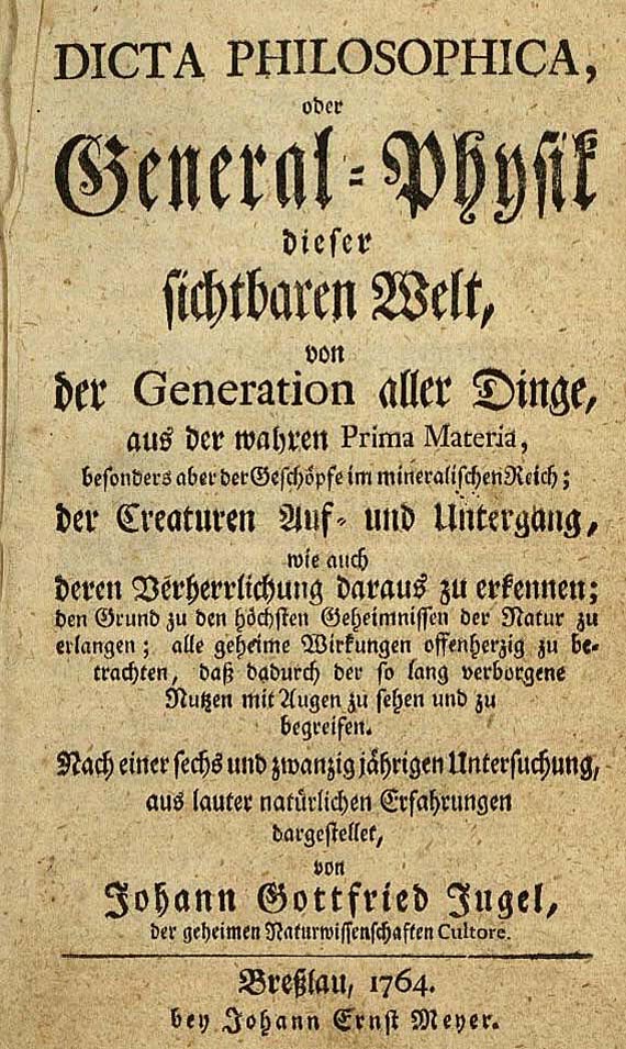  Okkulta - Jugel, Johann Gottfried, Dicta Philosophica. 1764.