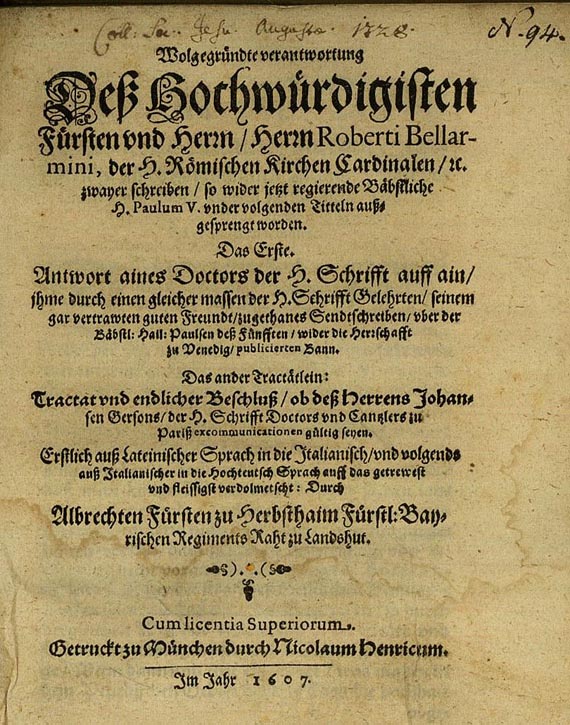   - Wolgegründte Verantwortung, 1607