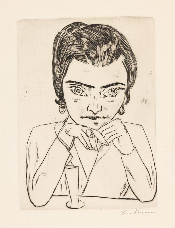 Max Beckmann - Bildnis Naila mit aufgestützten Armen und Glas