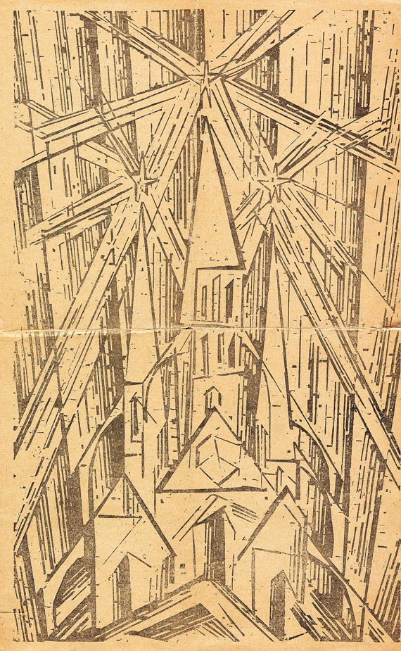  Bauhaus - Programm des Staatl. Bauhauses in Weimar (Manifest). M. Holzschnitt von L. Feininger. April 1919. - Weitere Abbildung
