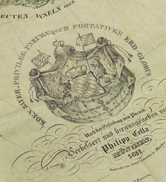  Globus - Cella, Ph., Pneumat. portativer Erdglobus. In Schachtel. 1831. - Weitere Abbildung