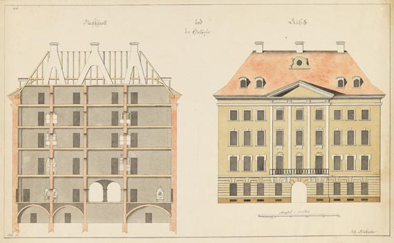 Süddeutschland - 10 Blätter: Konvolut Architekturzeichnungen von Johann Molfenter