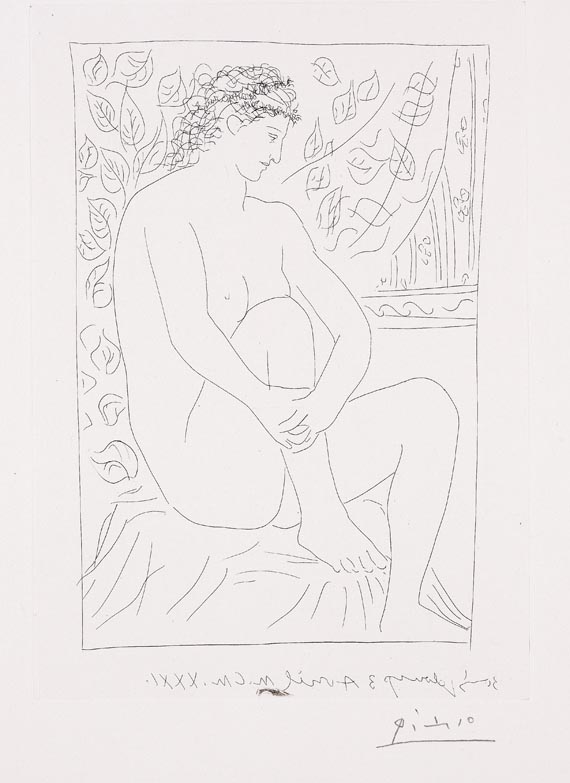 Pablo Picasso - Femme nue assise devant un Rideau