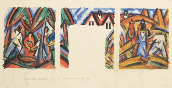 Ernst Müller-Gräfe - 2 Blätter: Menschen in der Arbeit - Getreideernte und Obsternte - Weitere Abbildung