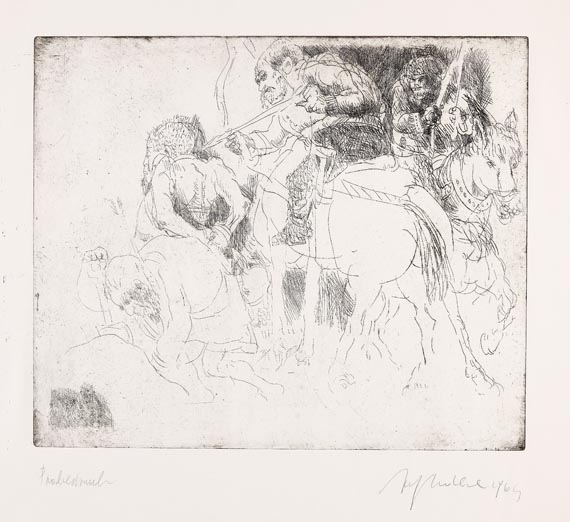 Alfred Hrdlicka - 3 Blätter: Genickschuss. Hamlet in der Klinik. Geschlossene Station - Weitere Abbildung