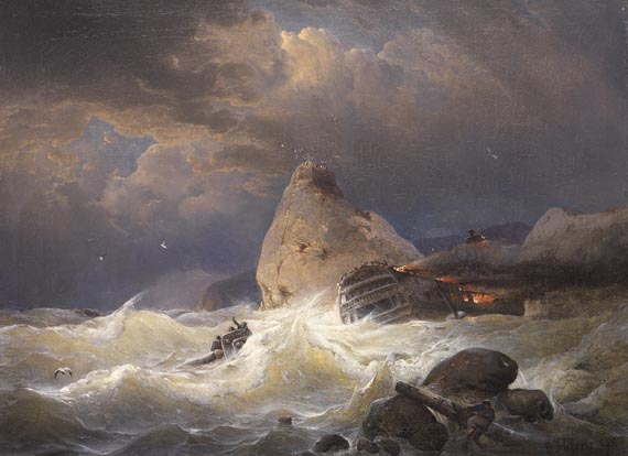 Carl Hilgers - Schiffbruch an einer Felsenküste
