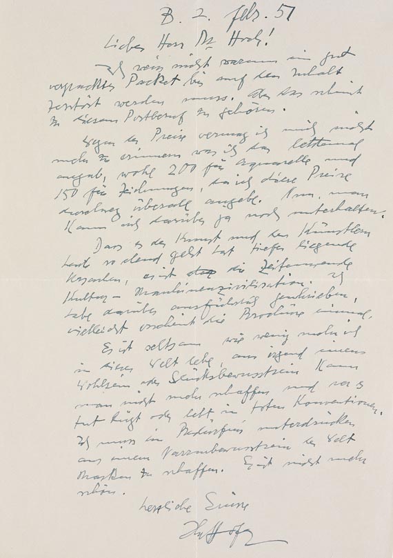 Karl Hofer - Sammlung von ca. 70 Autographen. Um 1944 bis 1954.