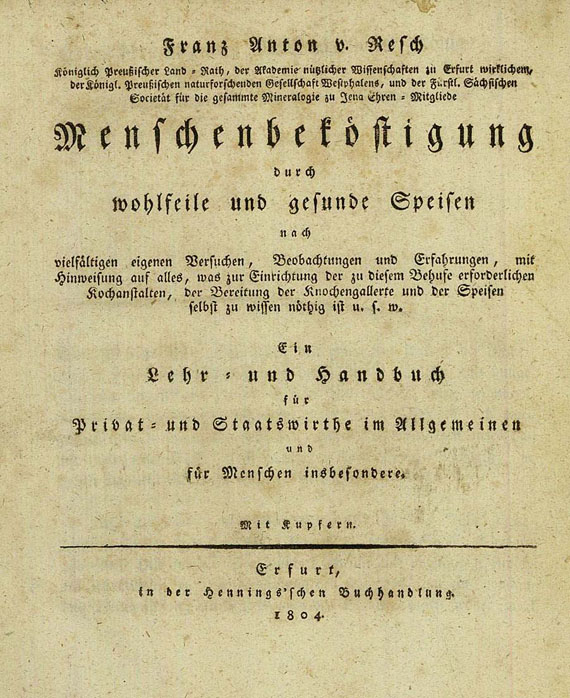 Franz Anton von Resch - Menschenbeköstigung. 1804