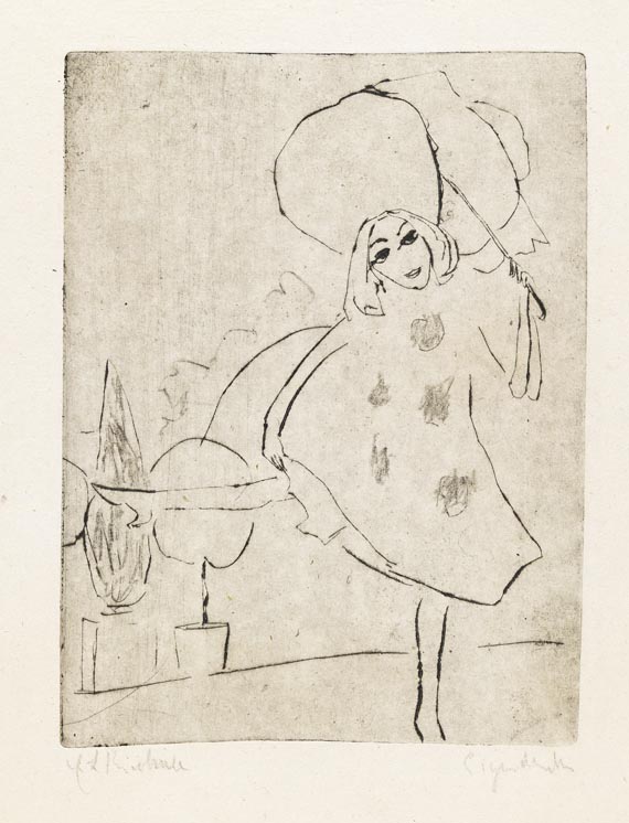Ernst Ludwig Kirchner - Blonde Pippa in weißem Tanzkostüm mit Schirm