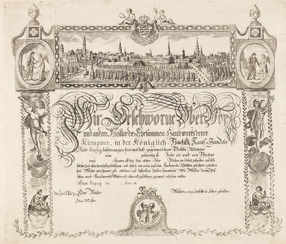  Handwerkskundschaft - 1 Bl. Handwerkskundschaft Leipzig. ca. 1810
