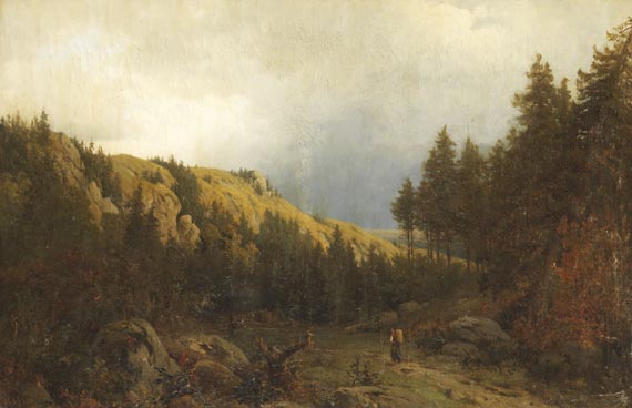 Heinrich Ludwig Frische - Harzlandschaft mit Reisigsammlerin